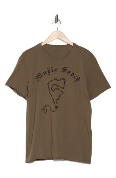 John Varvatos Music Saves Raw Edge Cotton Graphic T-shirt In Teakwood