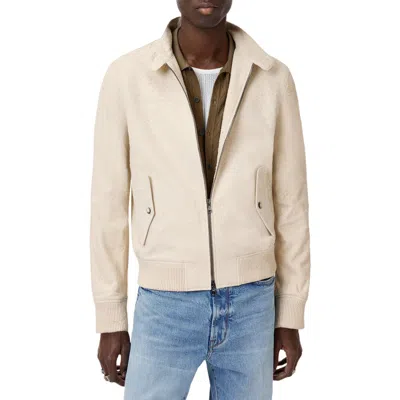 John Varvatos Nathan Distressed Suede Bomber Jacket In White