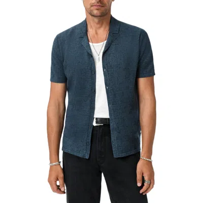 John Varvatos Nayeem Etching Print Organic Cotton Camp Shirt In Blue