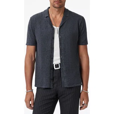 John Varvatos Nayeem Etching Print Organic Cotton Camp Shirt In Gray