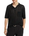 John Varvatos Odin Short Sleeve Textured Linen Johnny Collar Sweater In Black