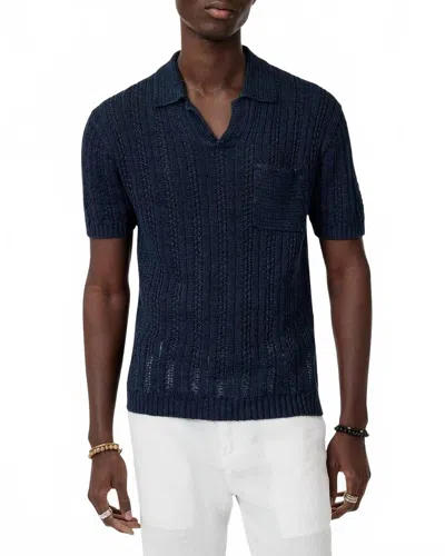 John Varvatos Odin Linen Sweater Polo In Navy In Blue
