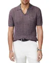 John Varvatos Odin Short Sleeve Textured Linen Johnny Collar Sweater In Plum