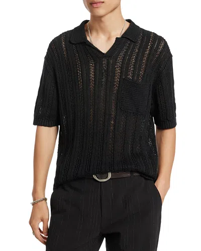 John Varvatos Odin Textured Short Sleeve Polo Sweater In Black