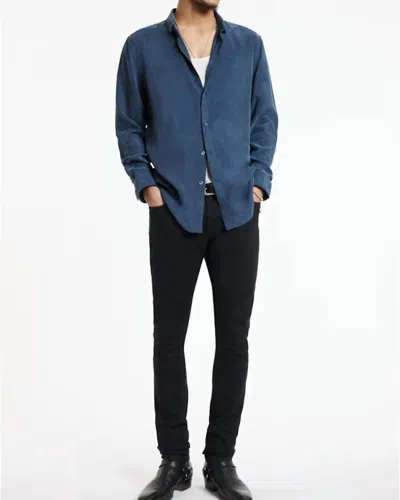 John Varvatos Orchard Round-collar Long-sleeve Shirt In Blue