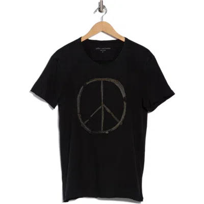 John Varvatos Peace Sign Raw Edge Cotton Graphic T-shirt In Black