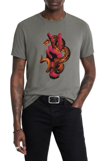 John Varvatos Peace Snake Cotton Graphic T-shirt In Flat Grey