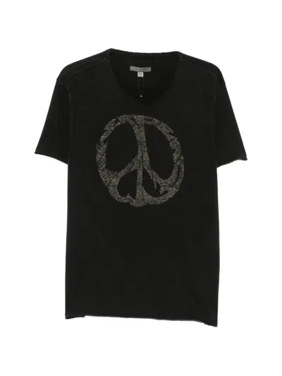 John Varvatos Peace-sign-print Raw-edge T-shirt In Black