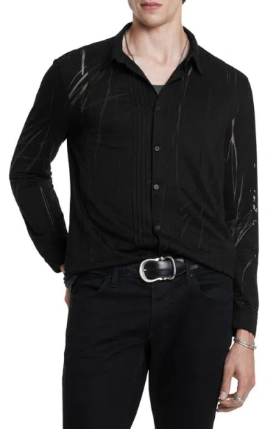 John Varvatos Phoenix Pleat Front Button-up Shirt In Black