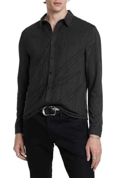 John Varvatos Phoenix Pleat Front Button-up Shirt In Black