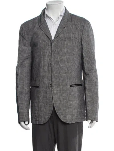 Pre-owned John Varvatos Plaid Print Blazer In Gray