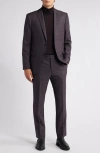 John Varvatos Plaid Wool Blend Suit In Burgundy