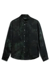 John Varvatos Pleated Front Silk Button-up Shirt In Moss