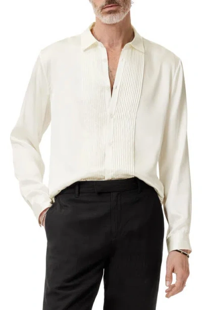 John Varvatos Pleated Front Silk Button-up Shirt In White