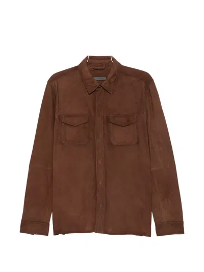 John Varvatos 포켓 레더 재킷 In Brown