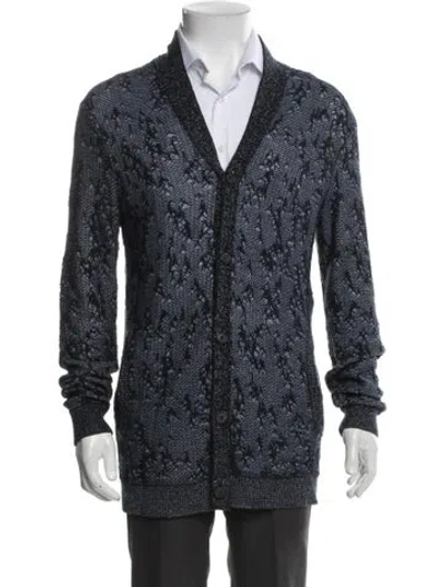 Pre-owned John Varvatos Printed V-neck Cardigan In Blue