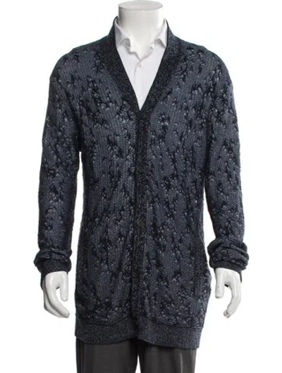 Pre-owned John Varvatos Printed V-neck Cardigan In Blue