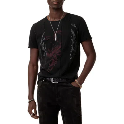 John Varvatos Raw Edge Organic Cotton Graphic T-shirt In Black