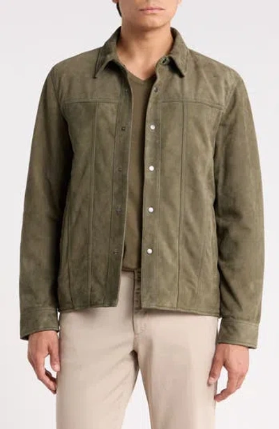 John Varvatos Rawson Suede Shirt Jacket In Green