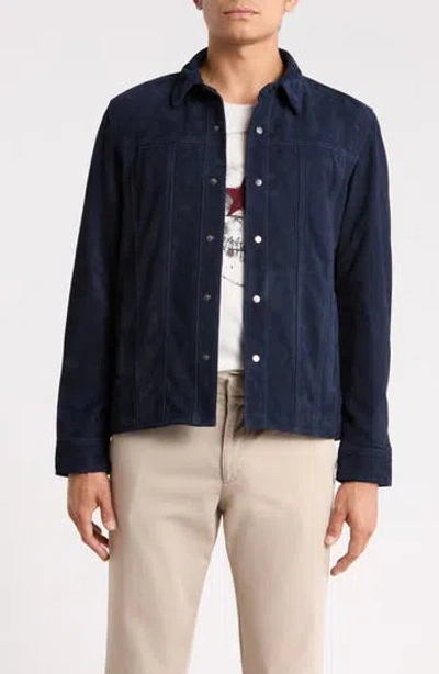 John Varvatos Rawson Suede Shirt Jacket In Blue