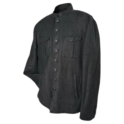 Pre-owned John Varvatos Resort '18 Charcoal Linen Military Jacket Eu 54 Xl Texture Knit In Black