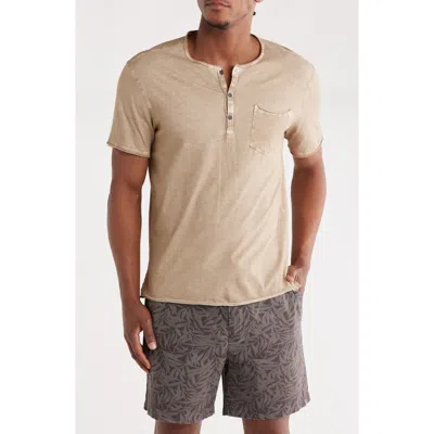 John Varvatos Rex Sublime Wash Organic Cotton Short Sleeve Henley In Brown