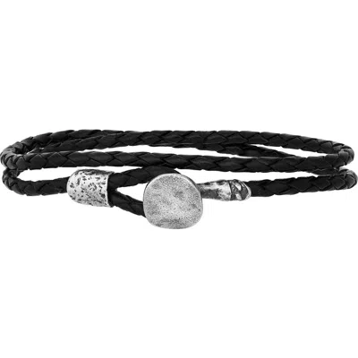 John Varvatos Rivet Sterling Silver Woven Leather Wrap Bracelet