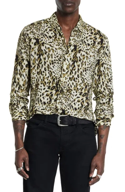 John Varvatos Rodney Leopard Print Button-up Shirt In Ginger