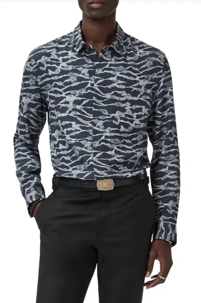 John Varvatos Rodney Long Sleeve Button Placket Shirt In Black In Multi