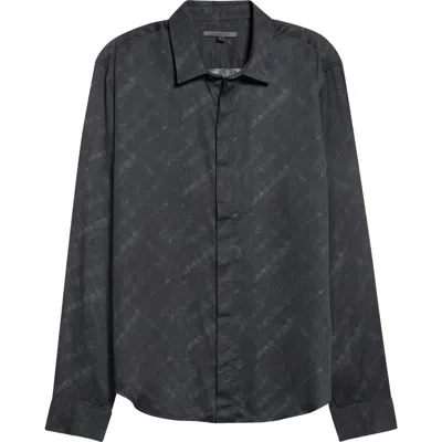 John Varvatos Rodney Print Long Sleeve Hidden Placket Shirt In Black