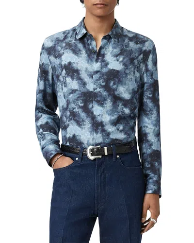 John Varvatos Rodney Printed Covered Placket Shirt In Blue
