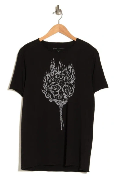 John Varvatos Rose Flames Cotton Graphic T-shirt In Black