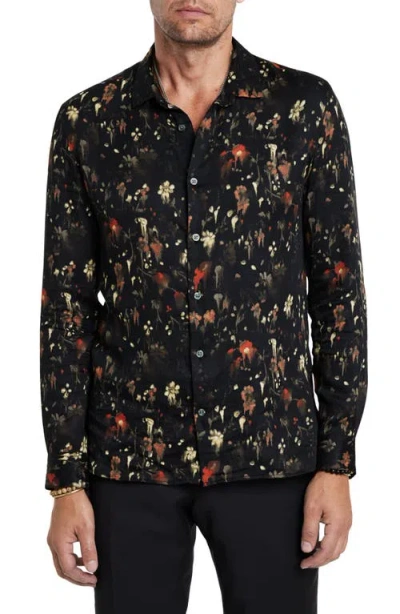 John Varvatos Ross Floral Button-up Shirt In Dark Brown