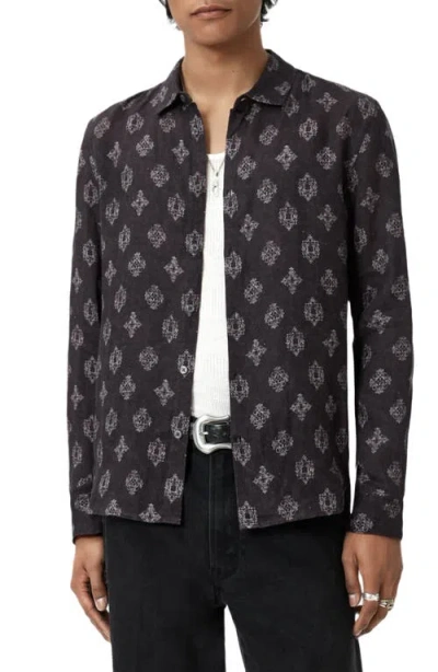 John Varvatos Ross Long Sleeve Linen Button-up Shirt In Brown