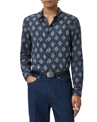 John Varvatos Ross Slim Fit Printed Button Front Shirt In Blue