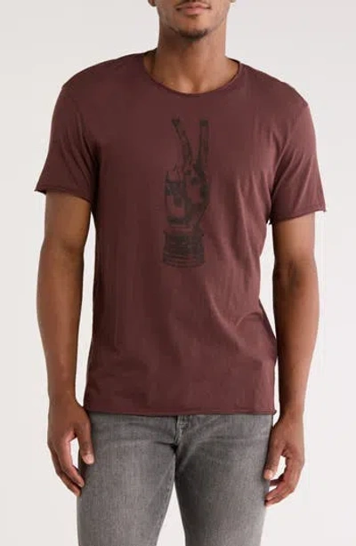 John Varvatos Royal Peace Raw Edge Cotton Graphic T-shirt In Burgundy