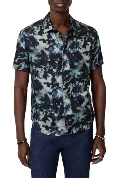 John Varvatos Sean Abstract Woodland Print Short Sleeve Modal Button-up Shirt In Multi