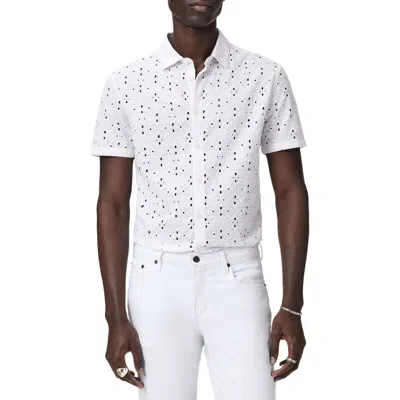 John Varvatos Sean Eyelet Cotton Short Sleeve Button-up Shirt In White
