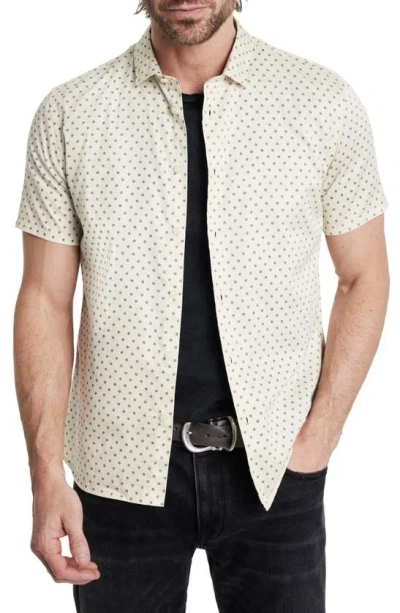 John Varvatos Sean Medalion Print Short Sleeve Button-up Shirt In China White