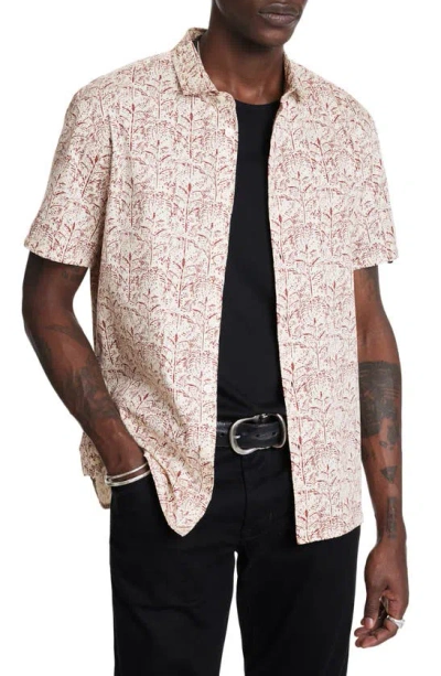 John Varvatos Sean Short Sleeve Button-up Shirt In Cranberry