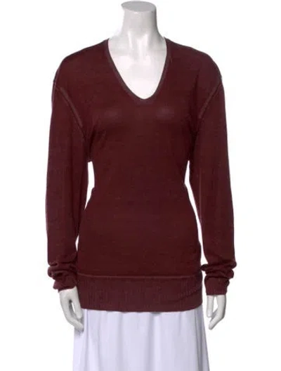 Pre-owned John Varvatos Silk V-neck Sweater In Burgundy
