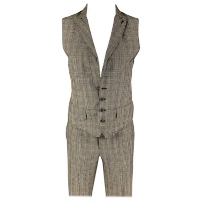 Pre-owned John Varvatos Size 36 Black White Glenplaid Wool Peak Lapel Vest Suit