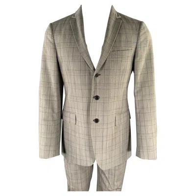 Pre-owned John Varvatos Size 38 Grey Plaid Wool Blend Notch Lapel Suit In Gray