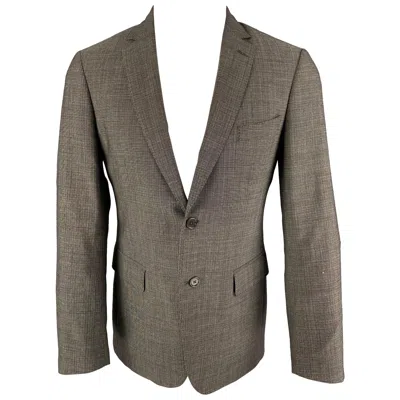 Pre-owned John Varvatos Size 40 Grey Black Grid Wool Notch Lapel Sport Coat In Gray
