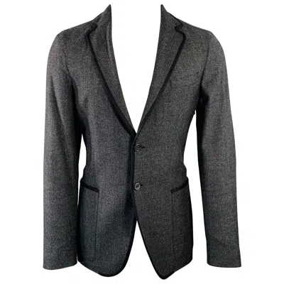 Pre-owned John Varvatos Size 40 Grey Black Herringbone Wool Blend Sport Coat In Gray