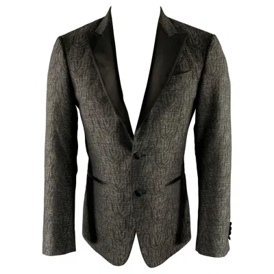 Pre-owned John Varvatos Size 40 Grey Black Wool Polyamide Tuxedo Sport Coat In Gray