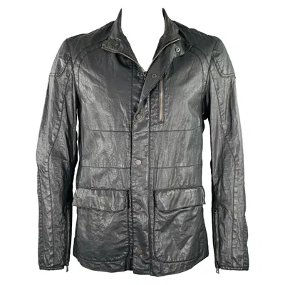 Pre-owned John Varvatos Size 42 Grey Charcoal Distressed Coated Linen Jacket In Gray