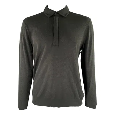 Pre-owned John Varvatos Size L Black Geometric Lyocel Cotton Long Sleeve Polo