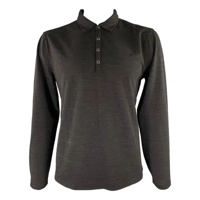 Pre-owned John Varvatos Size L Black Heather Wool Blend Long Polo