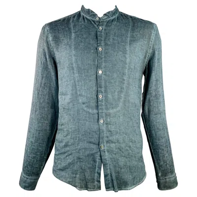 Pre-owned John Varvatos Size L Blue Dyed Linen Wingtip Long Sleeve Shirt